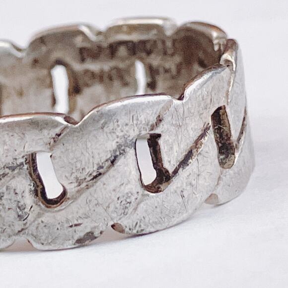 VTG Sterling 925 Silver Curb Chain Ring Wide Unisex Band Size 6 1/8 Signed - Picture 5 of 12
